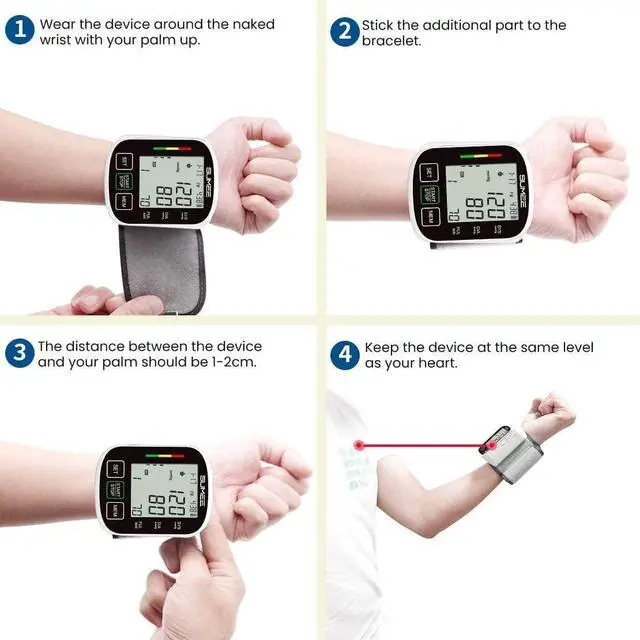 Alt view image 6 of 7 - Wrist Blood Pressure Monitor Automatic BP Machine with Large Backlit Display Heart Rate Monitors 2x99 Readings 5.3-7.7in Adjustable Cuff for Home Use,Include Carrying Case and 2AAA Batteries-Black