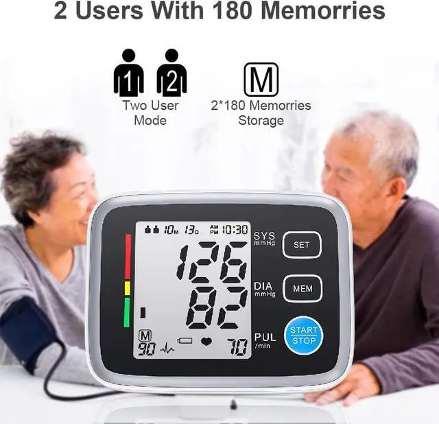Alt view image 3 of 6 - Upper Arm Blood Pressure Monitor for Home Use 2 Cuff Sizes, 9-17'' & 13-21''Extra Large BP Cuff Automatic Digital Blood Pressure Machine 2 Users 180 Memories USB Cable 4 AA Batteries