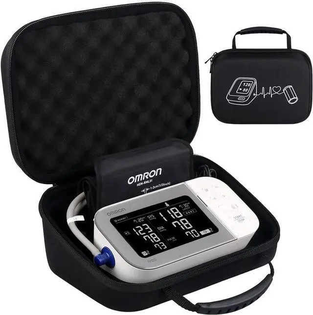 Main image of BOVKE Hard Carrying Case for OMRON Platinum BP5465 BP5450 / OMRON Gold BP5360 BP5350 Upper Arm Blood Pressure Monitor, Extra Room fits Upper Arm Cuff and AC Adapter, Black+Black (NOT for BP7450)