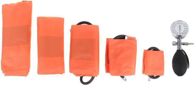 Alt view image 4 of 7 - Dixie EMS Aneroid Sphygmomanometer Kit, Manual Blood Pressure Monitor Set with 5 Cuffs for Infant, Child, Adult, Large Adult, Thigh, & Carrying Case - Orange