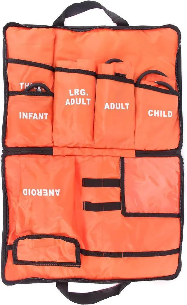 Alt view image 5 of 7 - Dixie EMS Aneroid Sphygmomanometer Kit, Manual Blood Pressure Monitor Set with 5 Cuffs for Infant, Child, Adult, Large Adult, Thigh, & Carrying Case - Orange