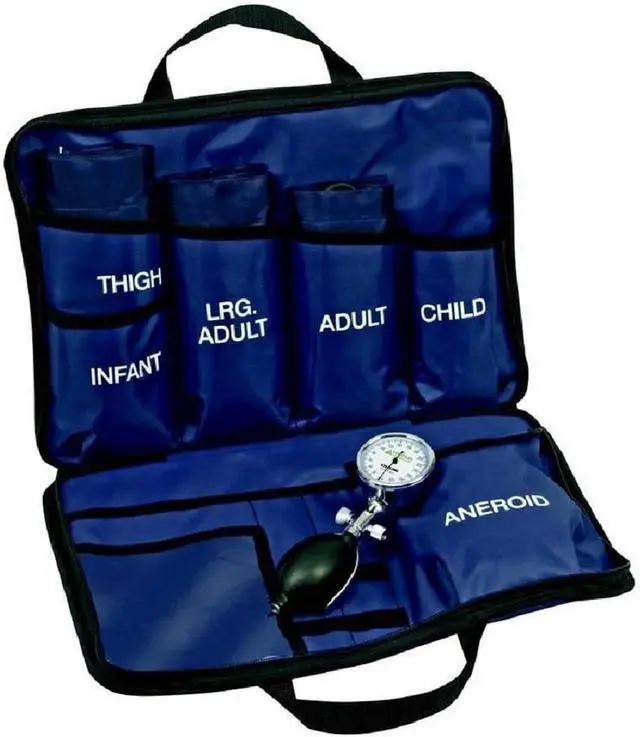 Main image of LINE2design Blood Pressure Aneroid Kit System - EMS Emergency Portable Travel Size First Aid Large Adult-Child Manual BP Universal Cuffs Kit-5 with 5 Different Sized Durable Cuffs Trauma Kits