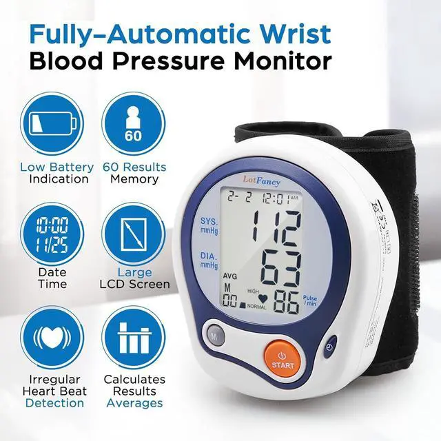 Alt view image 2 of 7 - LotFancy Wrist Blood Pressure Monitor, Wrist BP Cuff (5-8), 60 Reading Memory, Automatic Digital Blood Pressure Machine, Home BP Gauge
