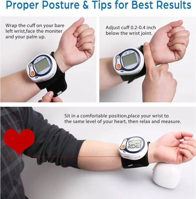 Alt view image 3 of 7 - LotFancy Wrist Blood Pressure Monitor, Wrist BP Cuff (5-8), 60 Reading Memory, Automatic Digital Blood Pressure Machine, Home BP Gauge