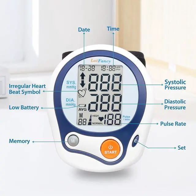 Alt view image 5 of 7 - LotFancy Wrist Blood Pressure Monitor, Wrist BP Cuff (5-8), 60 Reading Memory, Automatic Digital Blood Pressure Machine, Home BP Gauge