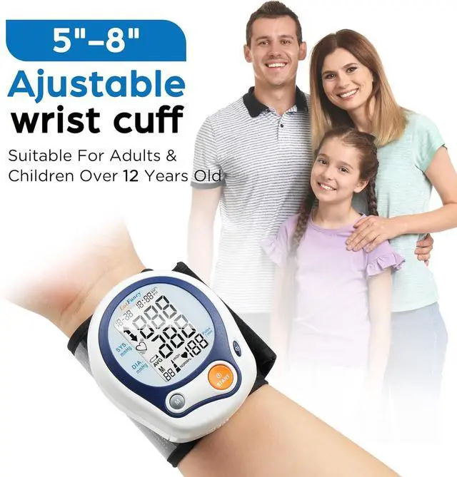 Alt view image 6 of 7 - LotFancy Wrist Blood Pressure Monitor, Wrist BP Cuff (5-8), 60 Reading Memory, Automatic Digital Blood Pressure Machine, Home BP Gauge