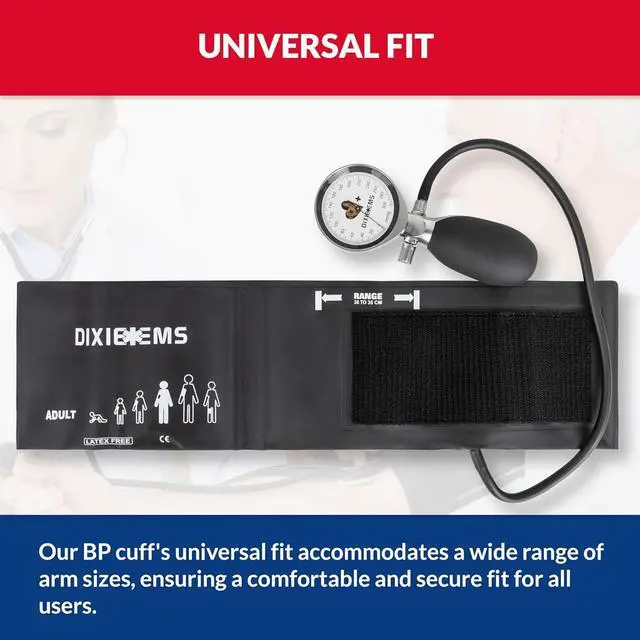 Alt view image 4 of 6 - Dixie EMS BP Cuff, Aneroid Professional Sphygmomanometer, Precise Monitoring Blood Pressure Cuff Manual for Adults - Black