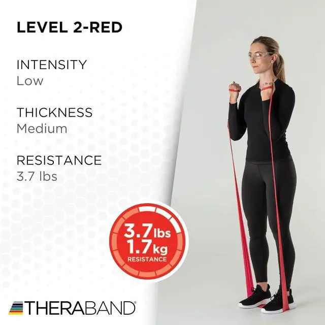 Alt view image 3 of 7 - THERABAND Resistance Band, Red, Medium, 50-Yard Roll, Latex Elastic Band for Exercise, Stretching, Physical Therapy, Yoga, Pilates, Home Workouts, Cut-to-Length, Color-Coded Levels