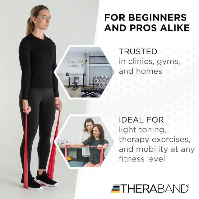 Alt view image 6 of 7 - THERABAND Resistance Band, Red, Medium, 50-Yard Roll, Latex Elastic Band for Exercise, Stretching, Physical Therapy, Yoga, Pilates, Home Workouts, Cut-to-Length, Color-Coded Levels