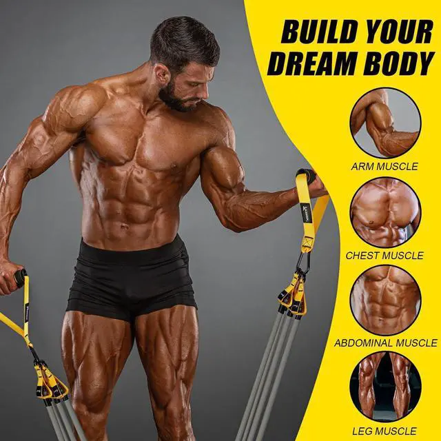 Alt view image 4 of 7 - Heavy Resistance Bands for Working Out, 350lbs/450lbs Exercise Bands with Handles, Workout Bands Set for Men, Fitness Weight Bands for Muscle Strength Training, Stretching, Slim, Home Gym Equipment