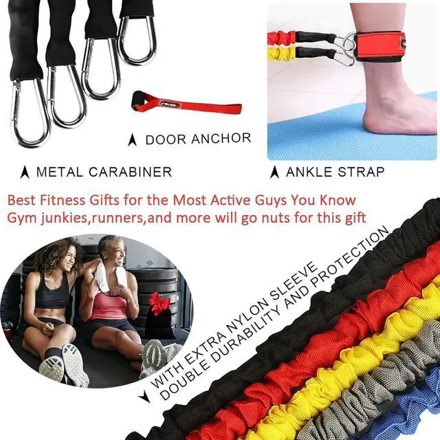 Alt view image 5 of 7 - Resistance Bands, 15 Pieces Exercise Elastic Bands Set, 20lbs to 40lbs Resistance Tubes with Heavy Duty Protective Nylon Sleeves Anti-Snap for Fitness SUPALAK