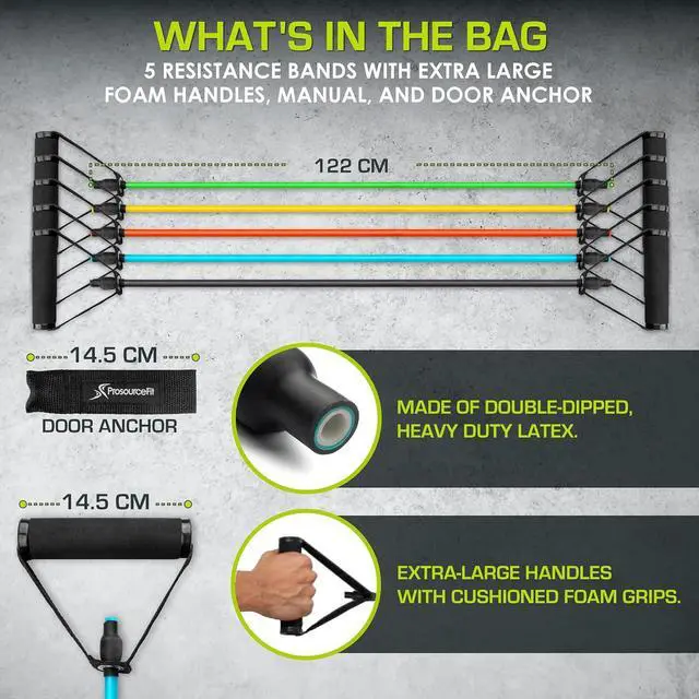 Alt view image 2 of 7 - ProsourceFit Single Stackable Resistance Bands with Door Anchor and Exercise Guide, 8-12 LB, Heavy Duty Fitness Tube for Full-Body Exercises and Home Workouts