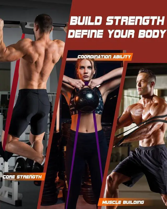 Alt view image 2 of 7 - Resistance Bands Set - Pull Up Bands for Men Women, Exercise Bands Resistance with Door Anchor, Training Poster & Pouch for Body Stretching, Pull Up Assist