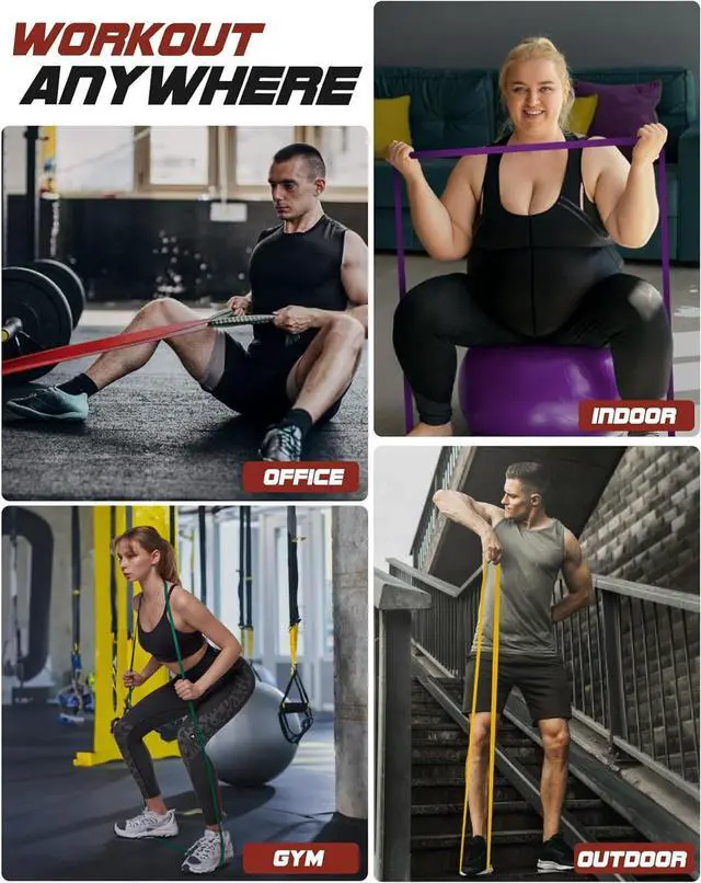 Alt view image 5 of 7 - Resistance Bands Set - Pull Up Bands for Men Women, Exercise Bands Resistance with Door Anchor, Training Poster & Pouch for Body Stretching, Pull Up Assist