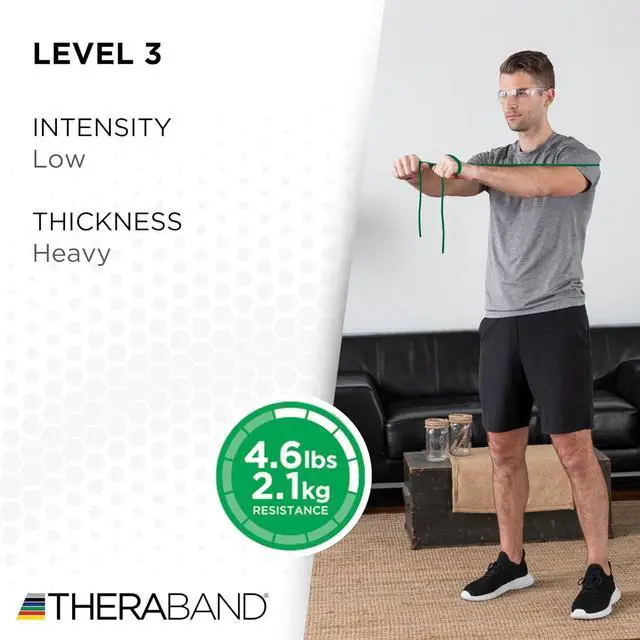 Alt view image 3 of 7 - THERABAND Latex Resistance Tubing, Green, Heavy, Level 3, 100 ft Roll, Professional Grade Resistance Band for Exercise, Upper and Lower Body Workouts, Cut-to-Length, Color-Coded Levels