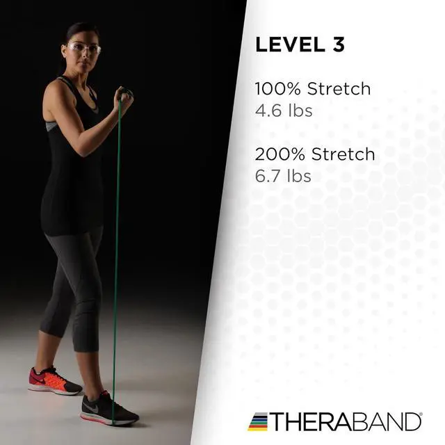 Alt view image 4 of 7 - THERABAND Latex Resistance Tubing, Green, Heavy, Level 3, 100 ft Roll, Professional Grade Resistance Band for Exercise, Upper and Lower Body Workouts, Cut-to-Length, Color-Coded Levels