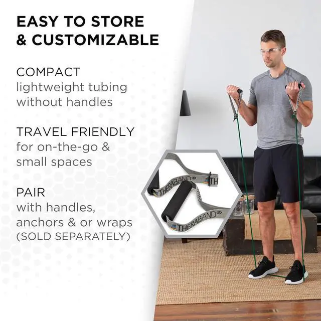 Alt view image 5 of 7 - THERABAND Latex Resistance Tubing, Green, Heavy, Level 3, 100 ft Roll, Professional Grade Resistance Band for Exercise, Upper and Lower Body Workouts, Cut-to-Length, Color-Coded Levels