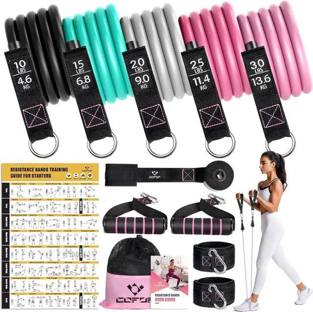 Main image of Resistance Bands with Handles for Women, 5 Level Exercise Bands Workout Bands for Physical Therapy, Yoga, Pilates, Door Anchor, Storage Pouch