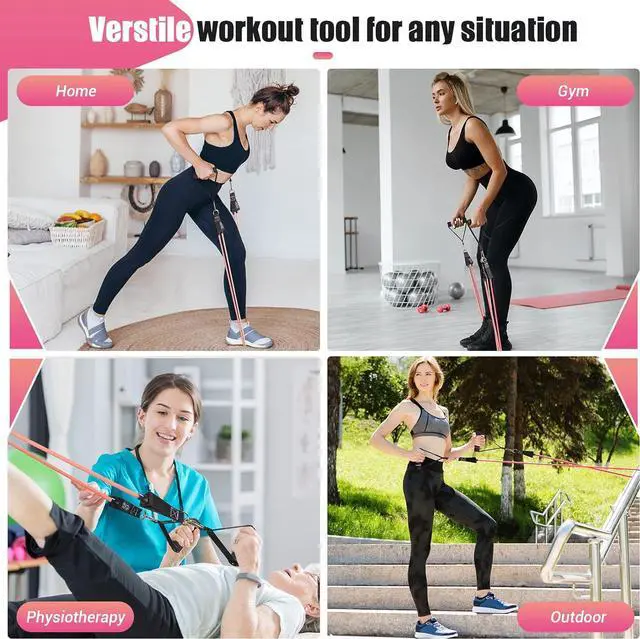 Alt view image 6 of 7 - Resistance Bands with Handles for Women, 5 Level Exercise Bands Workout Bands for Physical Therapy, Yoga, Pilates, Door Anchor, Storage Pouch