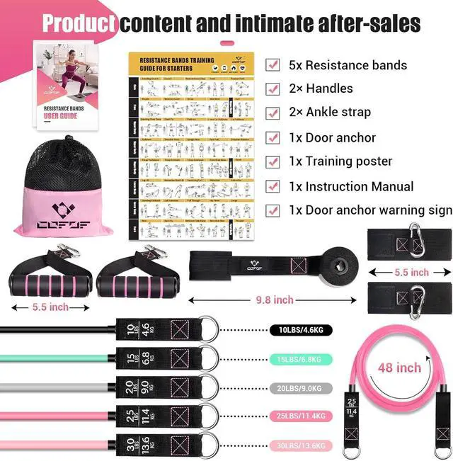 Alt view image 7 of 7 - Resistance Bands with Handles for Women, 5 Level Exercise Bands Workout Bands for Physical Therapy, Yoga, Pilates, Door Anchor, Storage Pouch