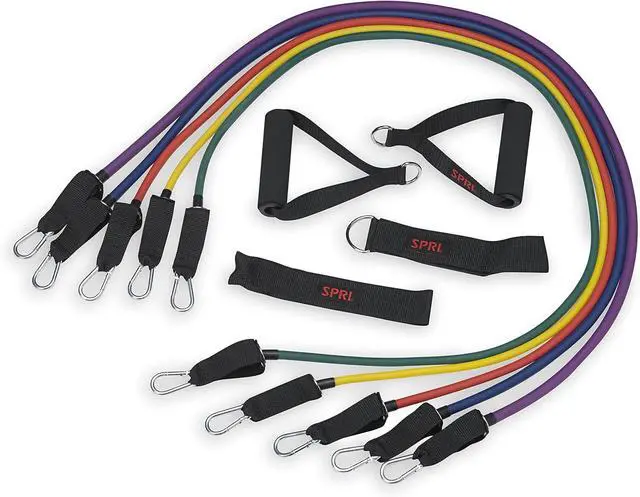 Main image of SPRI Resistance Band Kit - Resistance Training Interchangeable Tubes for Full Body Toning - Includes 5 Exercise Bands, Ankle/Wrist Strap with Padded Handles, Door Anchor, Exercise Guide, Carry Bag