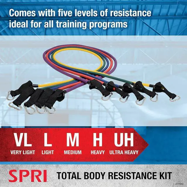 Alt view image 4 of 6 - SPRI Resistance Band Kit - Resistance Training Interchangeable Tubes for Full Body Toning - Includes 5 Exercise Bands, Ankle/Wrist Strap with Padded Handles, Door Anchor, Exercise Guide, Carry Bag