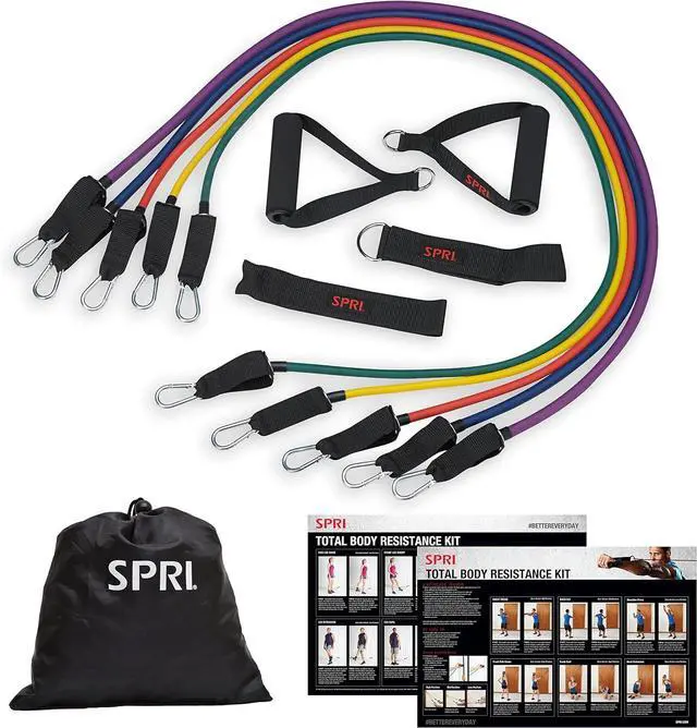 Alt view image 2 of 6 - SPRI Resistance Band Kit - Resistance Training Interchangeable Tubes for Full Body Toning - Includes 5 Exercise Bands, Ankle/Wrist Strap with Padded Handles, Door Anchor, Exercise Guide, Carry Bag
