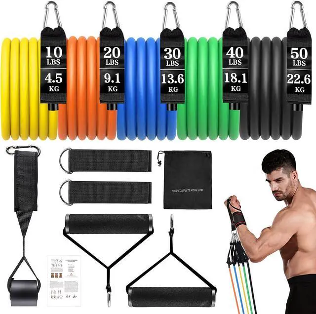 Main image of Resistance Bands Set, Himaly Exercise Bands Strength Training Fitness Bands Workout Elastic Bands with Legs Ankle Straps, Door Anchor, Handles & Carry Bag for Home Outdoor Workouts
