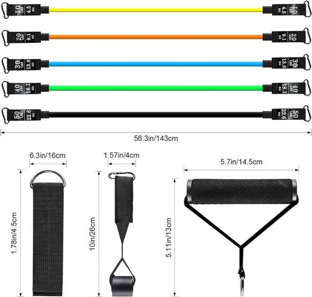 Alt view image 4 of 7 - Resistance Bands Set, Himaly Exercise Bands Strength Training Fitness Bands Workout Elastic Bands with Legs Ankle Straps, Door Anchor, Handles & Carry Bag for Home Outdoor Workouts