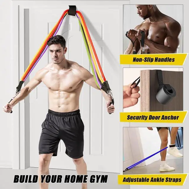 Alt view image 5 of 7 - 23 Pack Resistance Bands Set Workout Bands, 5 Stackable Exercise Bands 5 Loop Resistance Bands 2 Core Sliders, Door Anchor Handles Ankle Straps Carry Bag Instant Cooling Towel Wrist Wraps