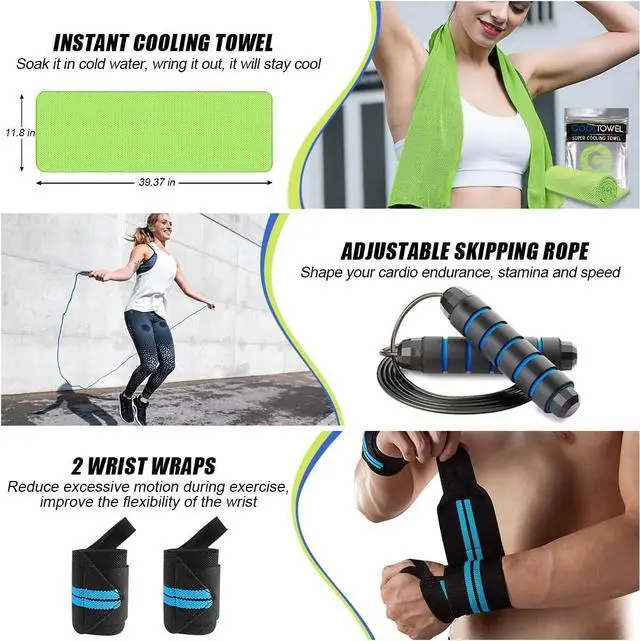 Alt view image 7 of 7 - 23 Pack Resistance Bands Set Workout Bands, 5 Stackable Exercise Bands 5 Loop Resistance Bands 2 Core Sliders, Door Anchor Handles Ankle Straps Carry Bag Instant Cooling Towel Wrist Wraps