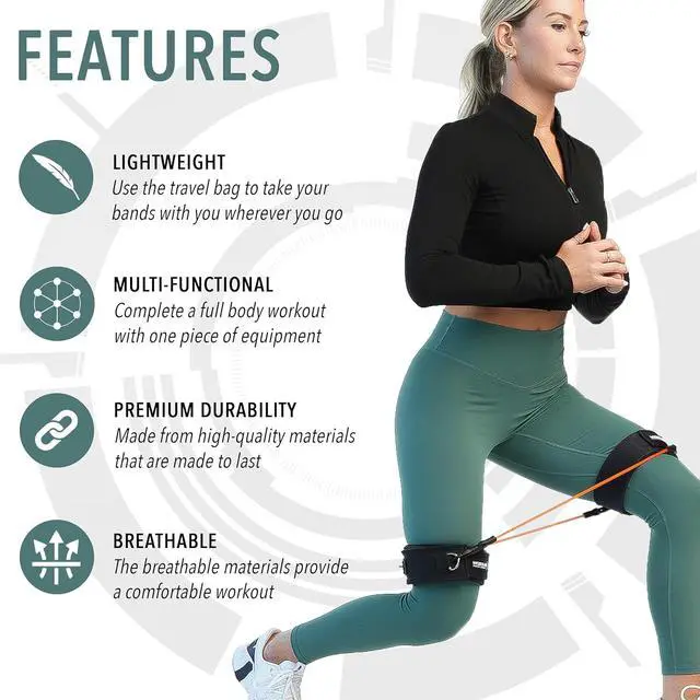 Alt view image 4 of 7 - Kinetic Bands - Leg Speed Resistance Bands - Performance/Fitness Training - 4 Resistance Levels, Stretch Strap, Digital Training Series (Red, Orange, Green, Blue - Ages 13 & Over)