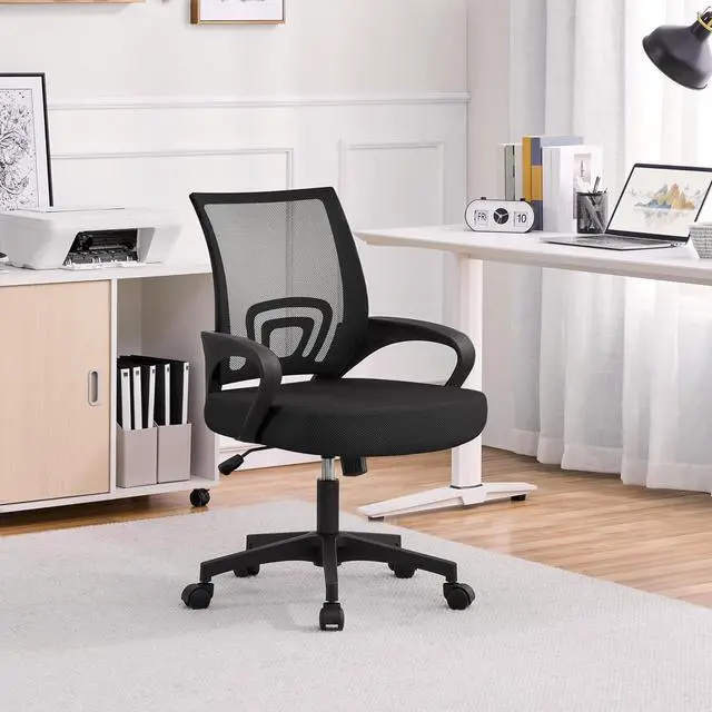 Alt view image 7 of 7 - Yaheetech Office Chair Mid Back Swivel Lumbar Support Desk Chair, Height Adjustable Computer Ergonomic Mesh Chair with Armrest Black, 2-Pack