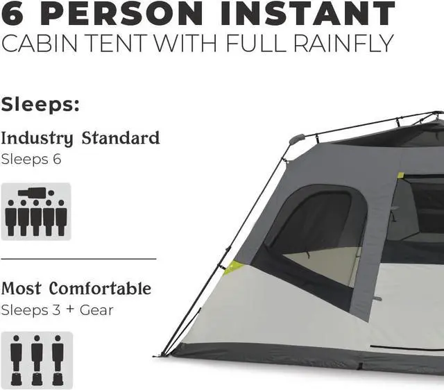 Alt view image 2 of 7 - CORE Instant Cabin Tents | Family Cabin Multi Room Pop Up Tents Car Camping | Included Storage Pockets for Camping Accessories