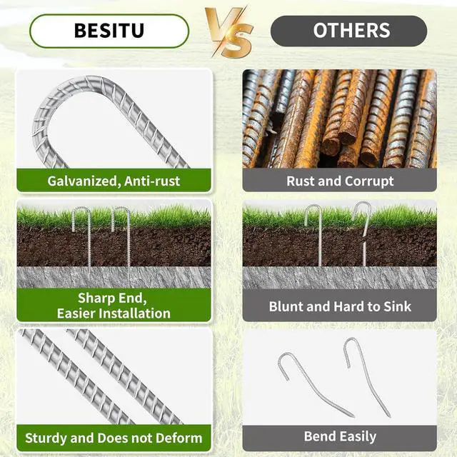 Alt view image 3 of 7 - 12 Inch Ground Stakes Heavy Duty J Hook 60-Pack Metal Spikes Galvanized Ground Hooks Anchors Rebar Ground Stakes for Fence Tent Gazbo Bounce House and Outdoor Decorations Inflatables