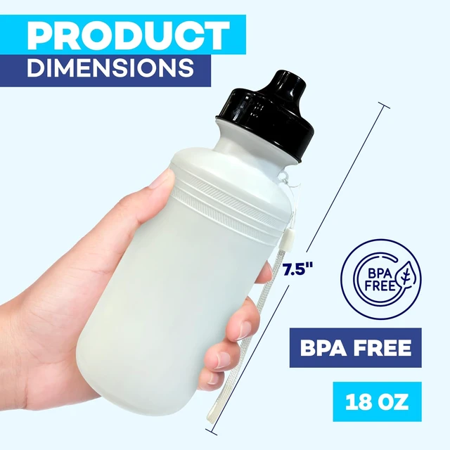 Alt view image 2 of 7 - 4E's Novelty Sports Water Bottles Bulk (12 Pack) 18 oz Squeeze Reusable Plastic White School Bike Water Bottle for Kids, BPA Free, Party Favor Giveaways, ee, School Kids Bottles
