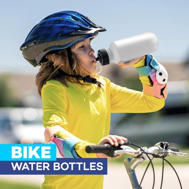 Alt view image 4 of 7 - 4E's Novelty Sports Water Bottles Bulk (12 Pack) 18 oz Squeeze Reusable Plastic White School Bike Water Bottle for Kids, BPA Free, Party Favor Giveaways, ee, School Kids Bottles