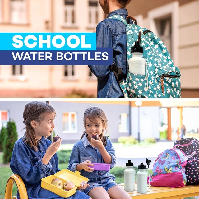 Alt view image 3 of 7 - 4E's Novelty Sports Water Bottles Bulk (12 Pack) 18 oz Squeeze Reusable Plastic White School Bike Water Bottle for Kids, BPA Free, Party Favor Giveaways, ee, School Kids Bottles