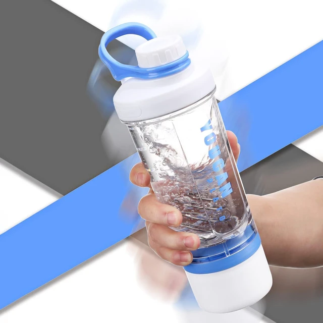 Alt view image 4 of 5 - 21oz Protein Shaker Bottle with Powder Storage Container-Shaker Cups for Protein Shakes-pre workout bottle-Mixer Cup-Gym Sport Water Bottle -Made with Tritan BPA Free,with Wire Whisk Balls (Blue)