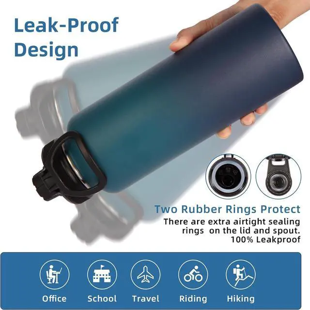 Alt view image 6 of 7 - Volhoply Insulated Water Bottles Bulk 2 Pack, 40 oz Stainless Steel Sports Bottle with Paracord Handle & Spout Lid, Reusable Double Walled Vacuum Travel Cups for Adults Hiking(Dark Night,2 Set)
