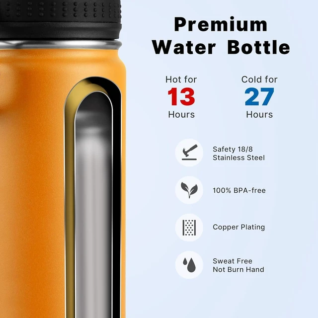Alt view image 3 of 7 - koodee Water Bottle with Straw-16 oz Stainless Steel Double Wall Vacuum Insulated Water Flask Metal Sports Water Bottle for School (Mango Yellow)