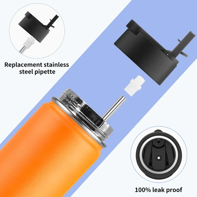 Alt view image 4 of 7 - koodee Water Bottle with Straw-16 oz Stainless Steel Double Wall Vacuum Insulated Water Flask Metal Sports Water Bottle for School (Mango Yellow)