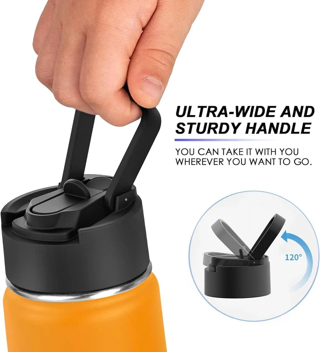Alt view image 6 of 7 - koodee Water Bottle with Straw-16 oz Stainless Steel Double Wall Vacuum Insulated Water Flask Metal Sports Water Bottle for School (Mango Yellow)