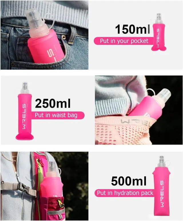 Alt view image 5 of 7 - WRELS TPU Soft Flask Lightweight Portable Reusable Water Bottle,BPA Free Collapsible Flask for Hydration Pack in Running Hiking Cycling and Marathon