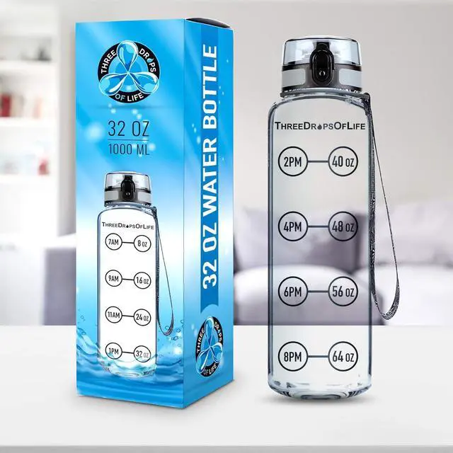 Alt view image 2 of 5 - Time Marked Water Bottle, Clear Sports Timed Bottle 32 oz, Best for Measuring Water Intake, Tritan BPA-Free One Liter Hydration Tracker