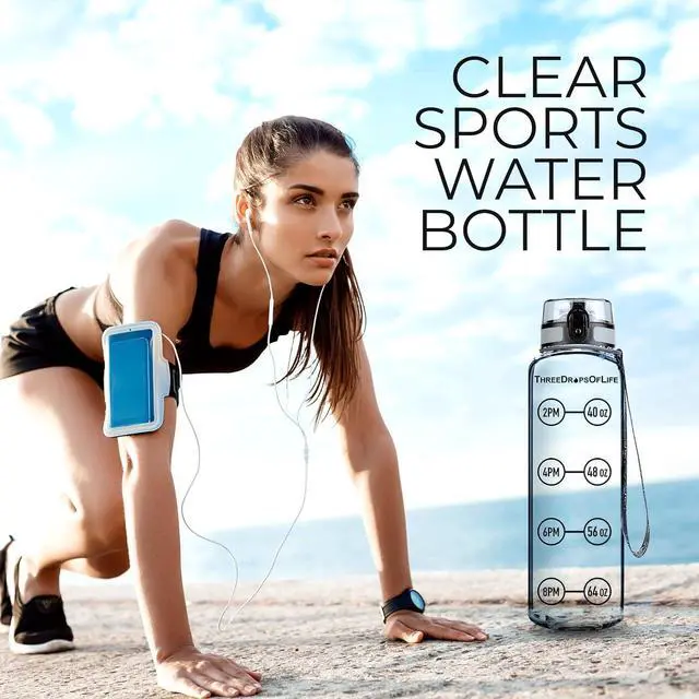 Alt view image 4 of 5 - Time Marked Water Bottle, Clear Sports Timed Bottle 32 oz, Best for Measuring Water Intake, Tritan BPA-Free One Liter Hydration Tracker