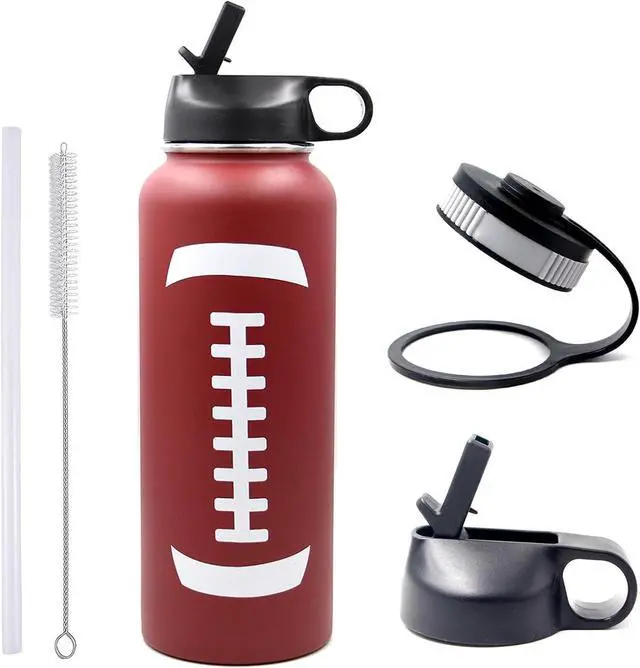Main image of 40 oz Football Water Bottle, Metal Thermo Travel Tumbler Sports Flask with 2 Lids, Stainless Steel Double Wall Vacuum Leak Proof Insulated Water Jug, Football Accessories Gifts for Mom Men Boys Girls
