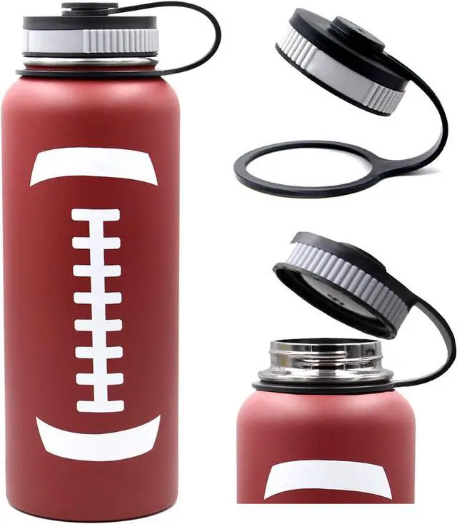 Alt view image 3 of 7 - 40 oz Football Water Bottle, Metal Thermo Travel Tumbler Sports Flask with 2 Lids, Stainless Steel Double Wall Vacuum Leak Proof Insulated Water Jug, Football Accessories Gifts for Mom Men Boys Girls
