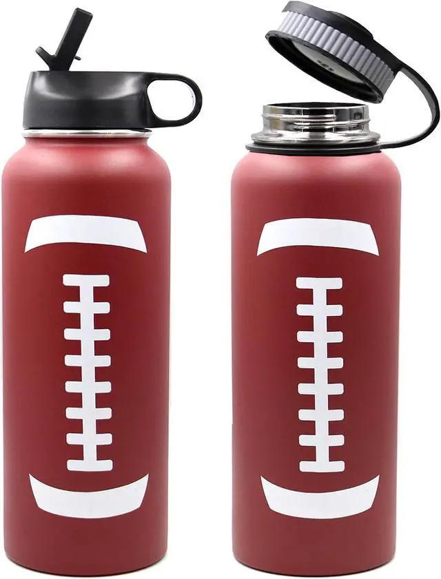 Alt view image 5 of 7 - 40 oz Football Water Bottle, Metal Thermo Travel Tumbler Sports Flask with 2 Lids, Stainless Steel Double Wall Vacuum Leak Proof Insulated Water Jug, Football Accessories Gifts for Mom Men Boys Girls