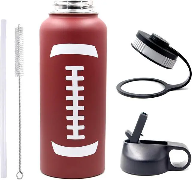 Alt view image 6 of 7 - 40 oz Football Water Bottle, Metal Thermo Travel Tumbler Sports Flask with 2 Lids, Stainless Steel Double Wall Vacuum Leak Proof Insulated Water Jug, Football Accessories Gifts for Mom Men Boys Girls